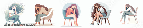 vector of a woman sitting on chair a confused expression