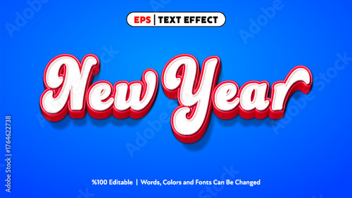 Happy New Year festive text effect with colorful 3D style and vibrant blue background design for celebration greetings