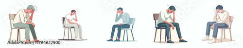 vector of a man sitting on chair a confused expression