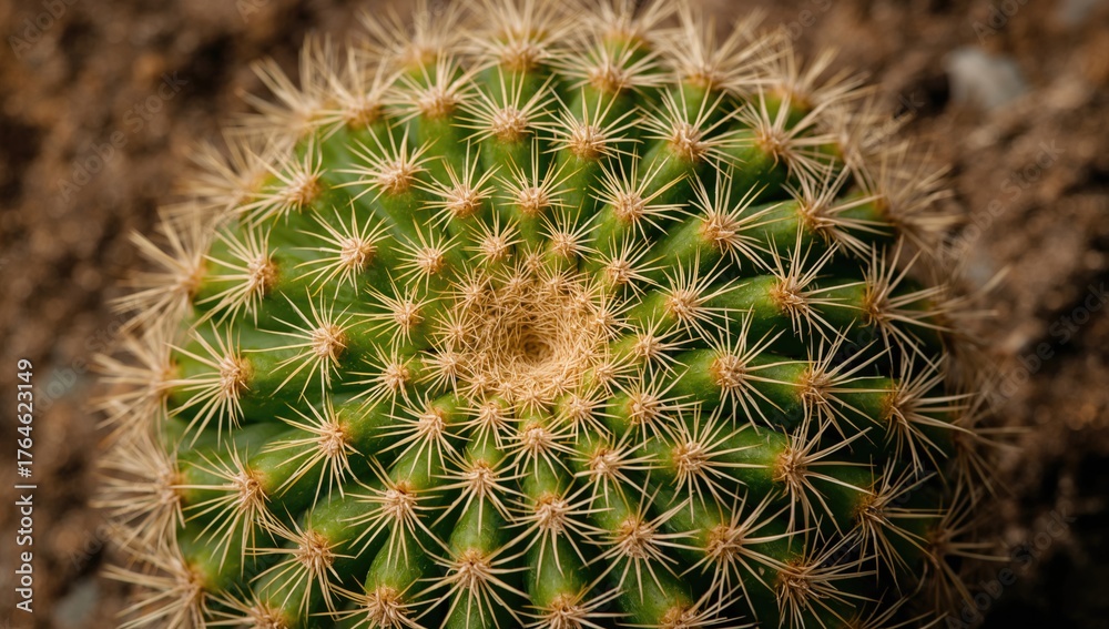 Obraz premium Vibrant green cactus adorned with delicate light brown spines