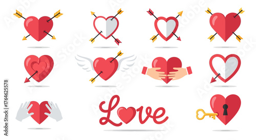 Collection of Heart Icons Representing Love, Romance, and Relationships