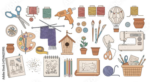 Diverse Collection of Crafting Tools and Hobby Supplies for Creative DIY Projects and Handmade Artworks