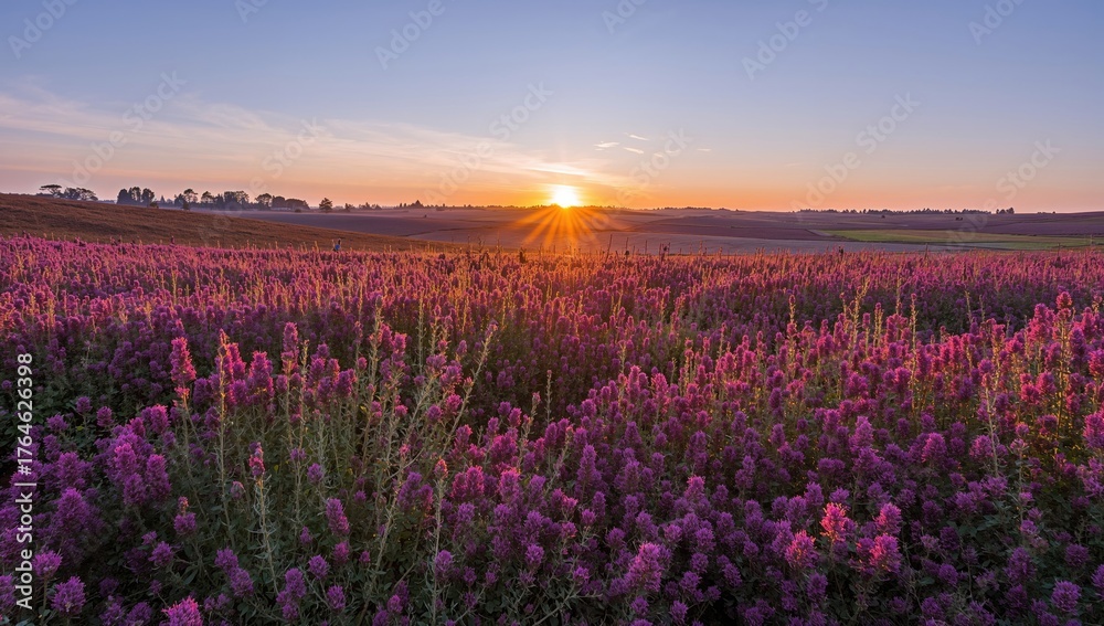 Naklejka premium Purple and pink heather blossoms in a scenic heathland park