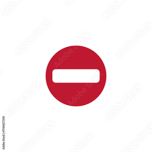 Red circular stop sign with white horizontal bar graphic vector symbol illustration