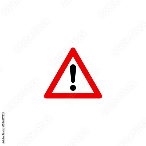 Attention grabbing red warning triangle sign with black exclamation mark alert symbol