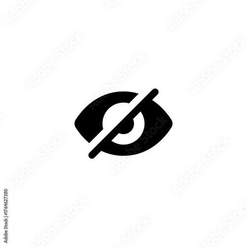a black eye icon with a diagonal line across it on a white background indicating no visibility