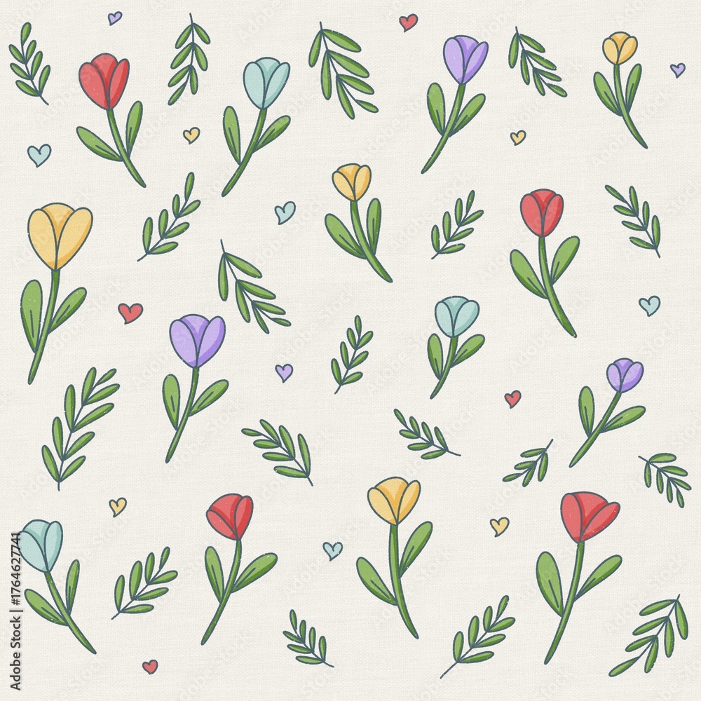 custom made wallpaper toronto digitalFloral Pattern with Tulips and Leaves