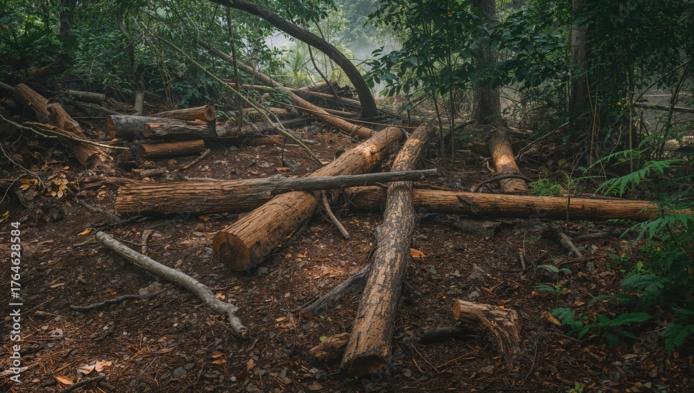 Fototapeta premium Traces of Timber Scattered on the Soil