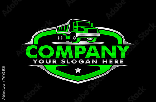 Dump truck logo emblem design vector illustration template business construction company	