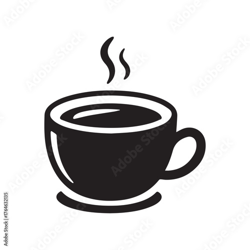 Elegant Black and White Coffee Cup Silhouette On White Background. 