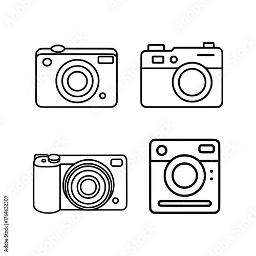 Camera Icons Set Line Art Digital and Vintage Vector