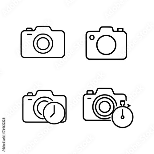 Camera Icons Set Line Art Photography Timer Vector