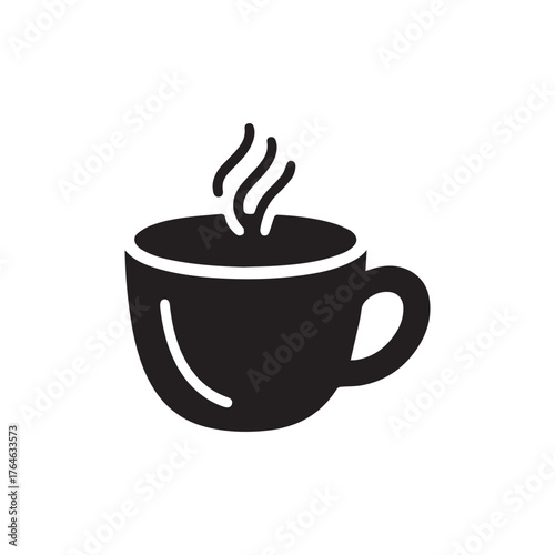 Elegant Black and White Coffee Cup Silhouette On White Background. 