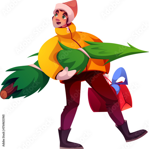 Man Carry Christmas Tree