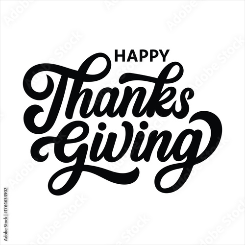 Elegant calligraphy happy thanksgiving text design for festive autumn celebrations vector