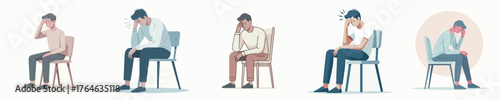 vector of a man sitting on chair a confused expression