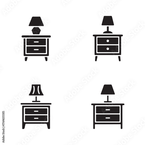 Bedside Table Solid Icons Set for Bedroom Design