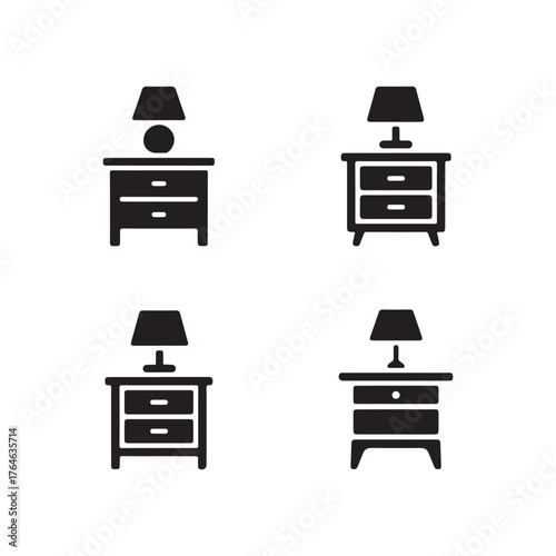 Bedside Table Solid Icons Set for Stylish Interior