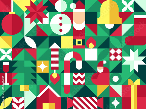 background of Christmas theme in bauhaus geometric style arrange as grid