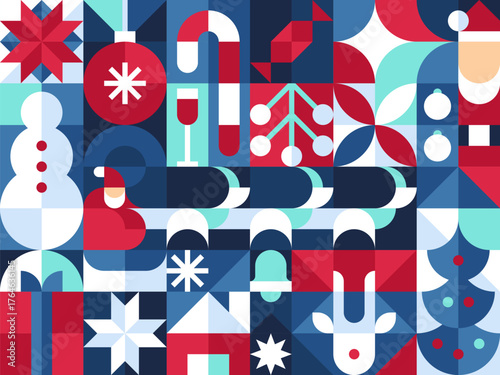 Christmas winter theme Wallpaper in bauhaus geometric style arrange as grid