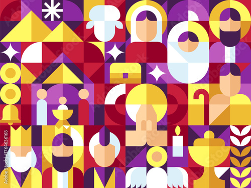  NATIVITY SCENCE Wallpaper in bauhaus geometric style