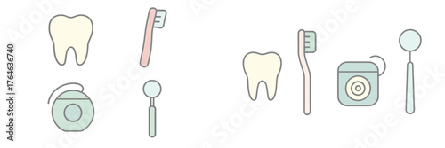 Dental care essentials featuring toothbrush, toothpaste, and dental tools for healthy teeth and gums