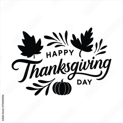 Happy thanksgiving day decorative typography with autumn leaves and pumpkin elements vector