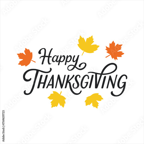 Elegant happy thanksgiving script text surrounded by autumn leaves festive greeting vector