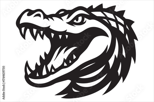 white and black Crocodile  head silhouette vector or white background	