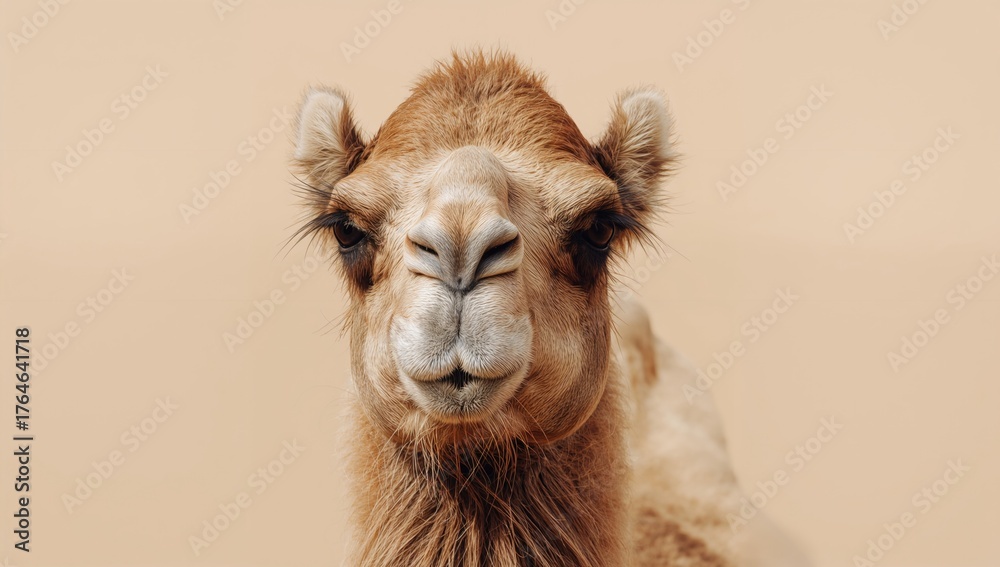 Fototapeta premium Close-up portrait of a camel captured in TIFF format, isolated on white background