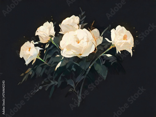 White roses that stand out against a black background