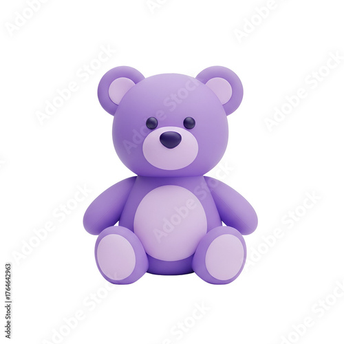 3d icon of cute purple teddy bear isolated on transparent background