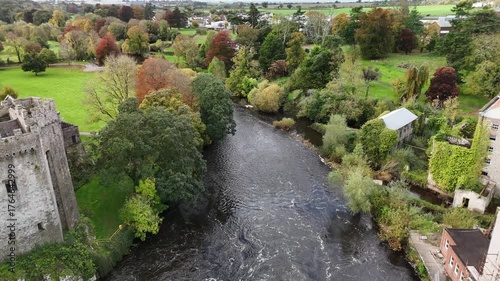 Cahir river landscape with autumn colors from drone
