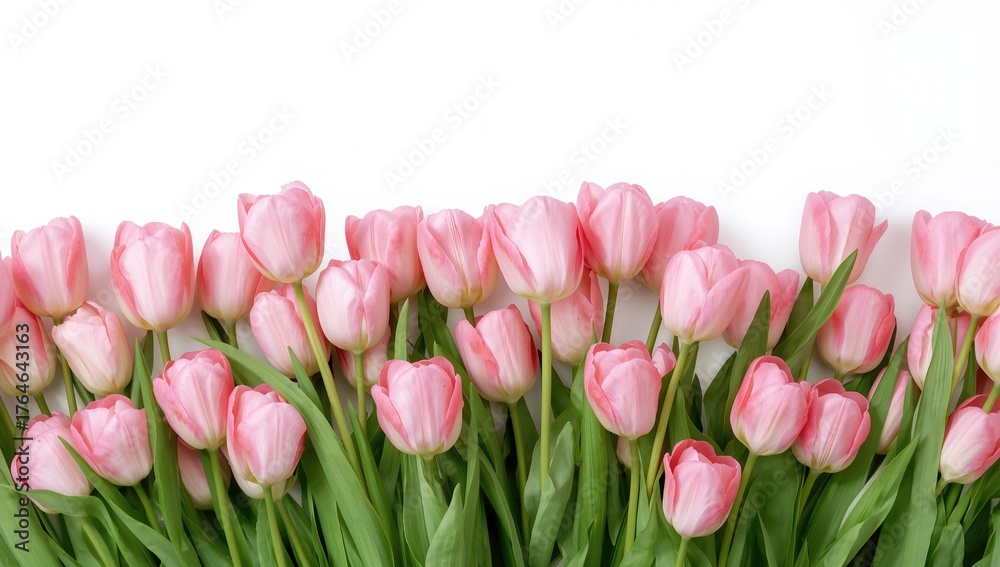 Obraz premium Isolated white background with a frame of pink tulip blossoms