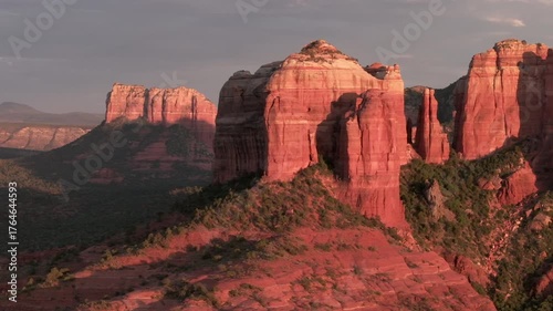 Stunning golden hour drone views over sedona arizona landscape