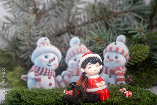 Christmas landscape with gifts and snow. Merry christmas and happy new year .