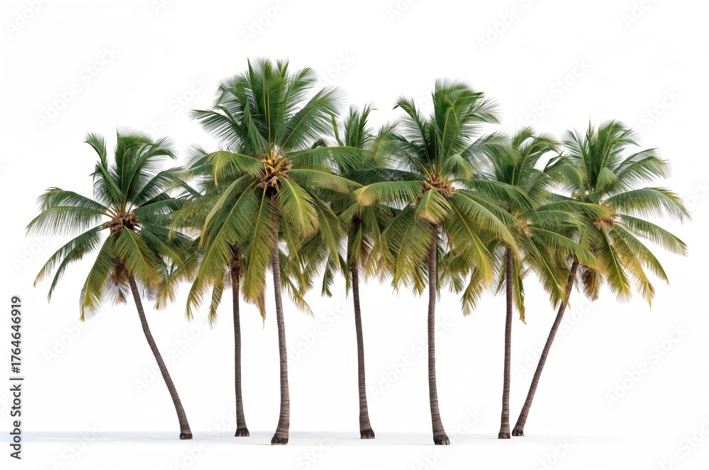 Obraz premium Several Coconut Palms Standing Alone Against a White Backdrop