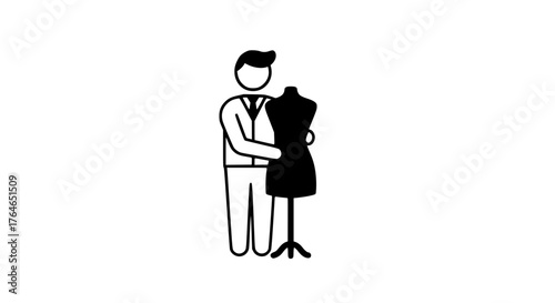 Man measuring mannequin black white icon 