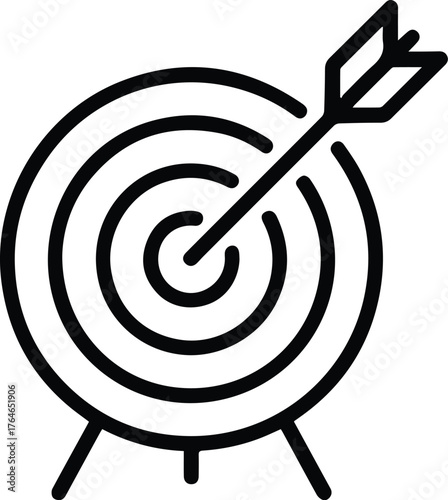 arrow hitting the center of a target outline vector and illustration line art