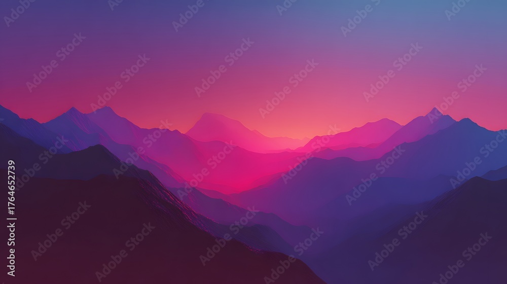 Obraz premium Layered mountain range glows intensely during vibrant twilight