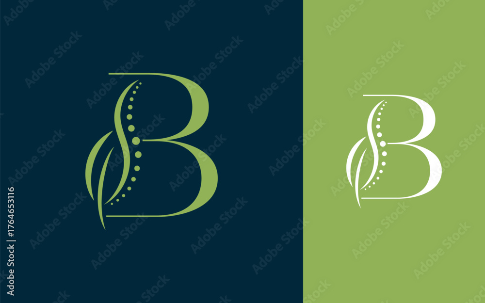 Fototapeta premium Abstract Initial letter B with chiropractic or spinal backbone logo design vector illustration