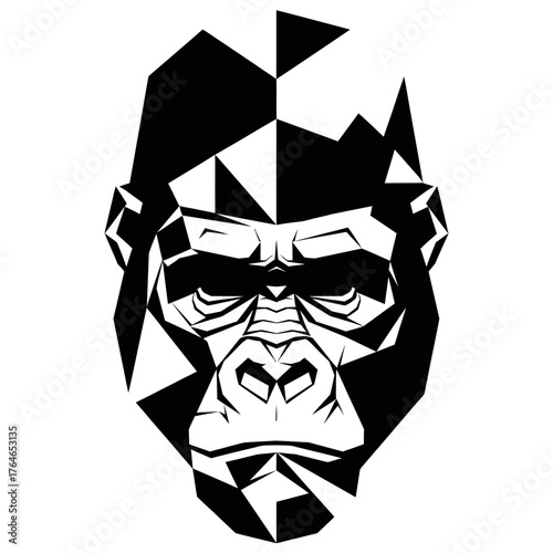 Geometric Gorilla Head - A Striking Black and White Polygon Illustration.
