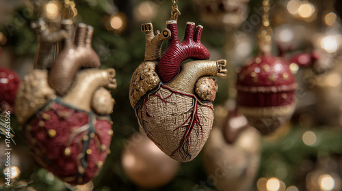 Anatomische Weihnachtskugeln – rote Glasornamente in Herz- und Organform