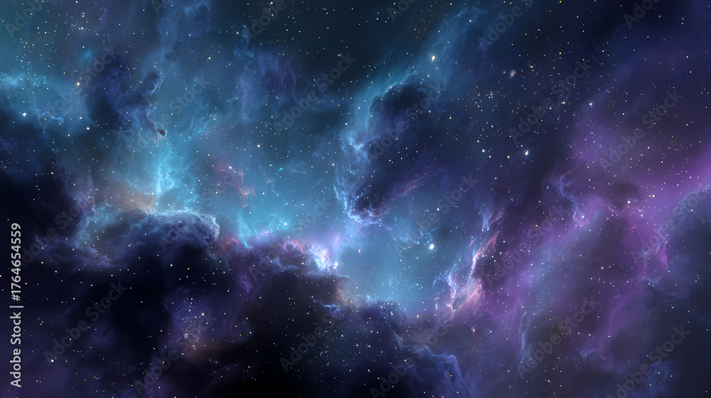 Fototapeta premium Celestial nebula filled with vibrant colors of the cosmos, exuding an aura of mystery and wonder