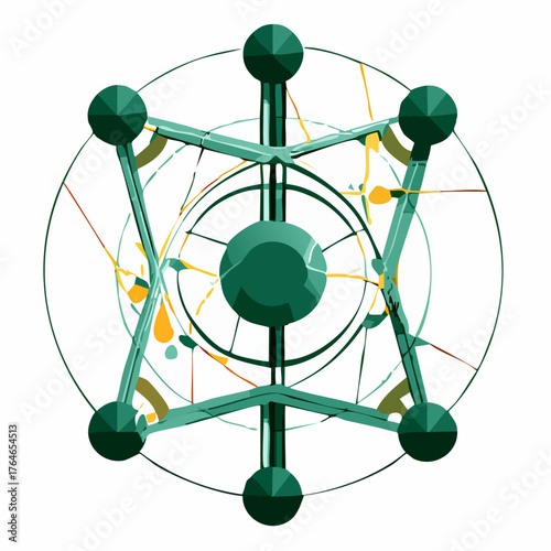 Abstract atom symbol on white background with blue electron orbit, representing science and technology in chemical physics