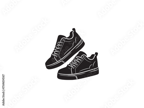 Stylish black sneakers with white laces perfect for casual wear or sports activities silhouette
