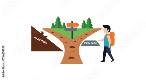 Man at Crossroads Choosing Path to Success or Struggle