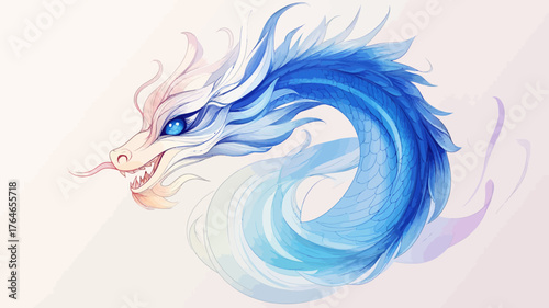 Dynamic Blue Flame Dragon Illustration, Digital Art Showcase, Fantasy Art, Creative Design, Colorful Environment