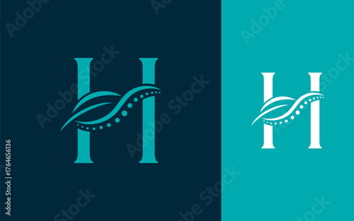 Abstract Initial letter H with chiropractic or spinal backbone logo design vector illustration