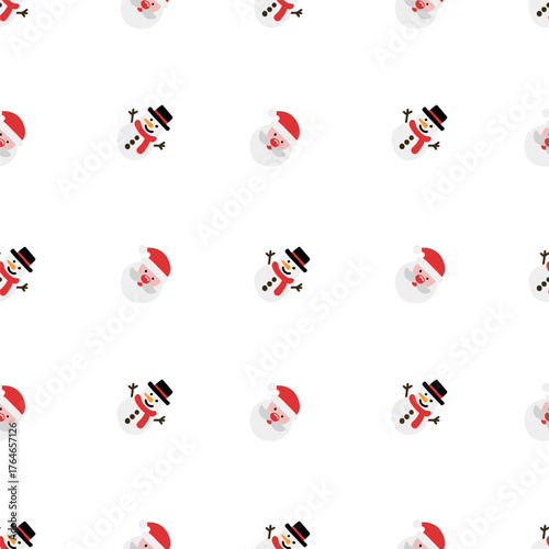 Christmas pattern. Merry Santa Claus and a snowman in a hat. Illustration for fabric and gift wrapping.
